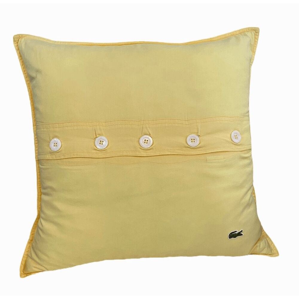 Lacoste Yellow Button Throw Pillow 18" Square Duck Down Feather Insert‎